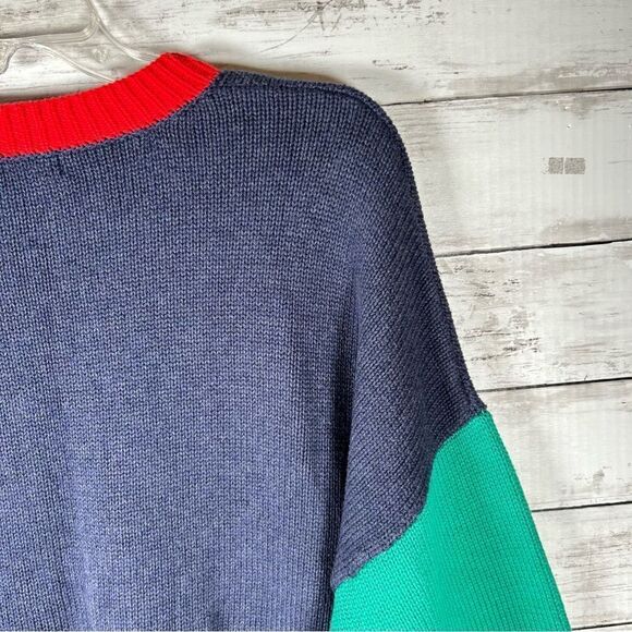 525 America Cotton Colorblock Boxy Knit Side Split Sweater L NEW - Picture 8 of 10